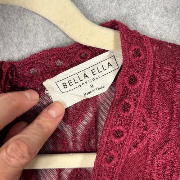 Burgundy Dress Medium Sheer‎ Lace Flowy Embroidered Scalloped Resort Feminine - Picture 5 of 9